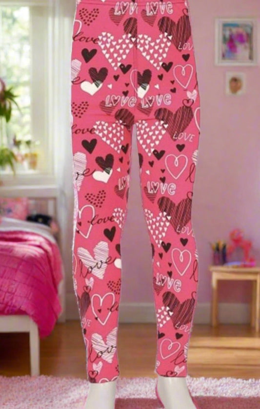 Cute Red Pink Hearts Valentine's Day Love Leggings #heartleggings  #valentinesdayleggings