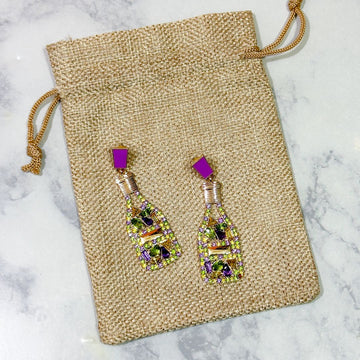 Mardi Gras Champagne Bottle Earrings