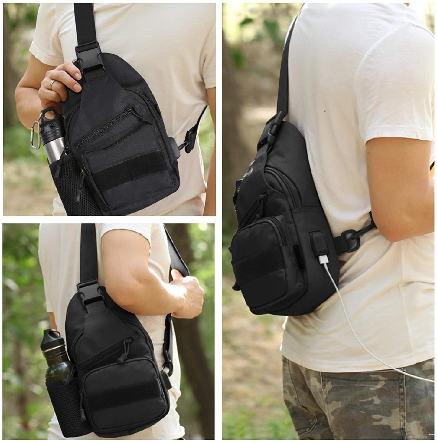 REDCAMP Canvas Sling Bag for Men, Small Shoulder Backpack with USB Cable Portable for Travel Sports - MASS Wholesalers