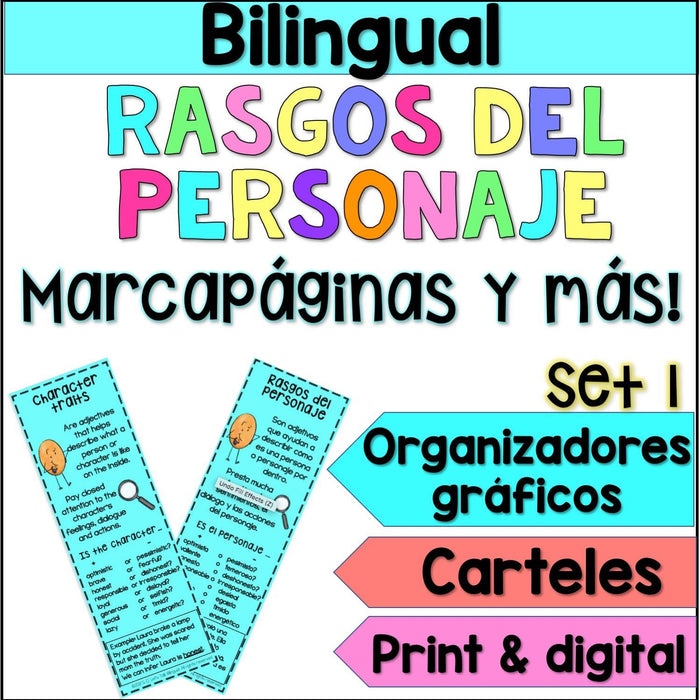 Spanish Character Traits List And Graphic Organizers Bookmark Digi Bilingual Marketplace