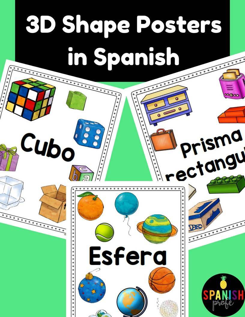 3D Shape Posters in Spanish (Carteles las geometricas – Bilingual Marketplace