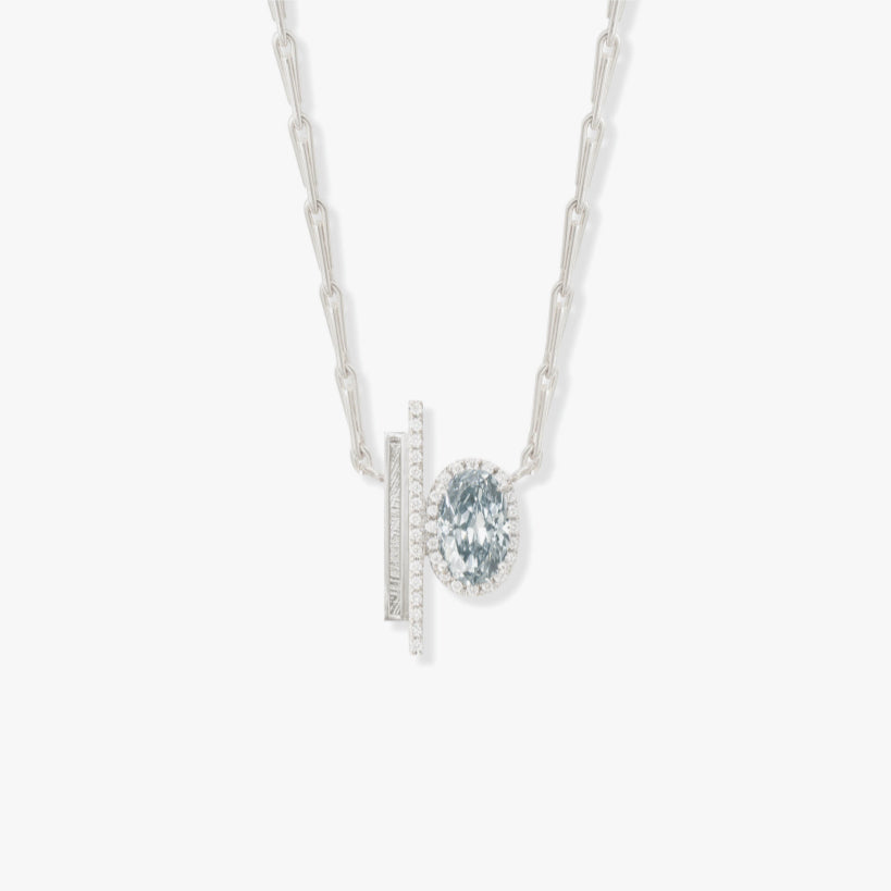 Blue Diamond and Widmanst tten pattern Meteorite Necklace
