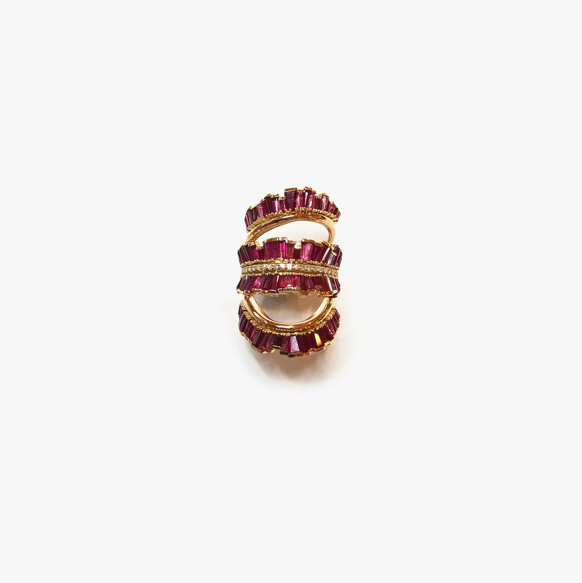 Triple Ruched Ruby Ring