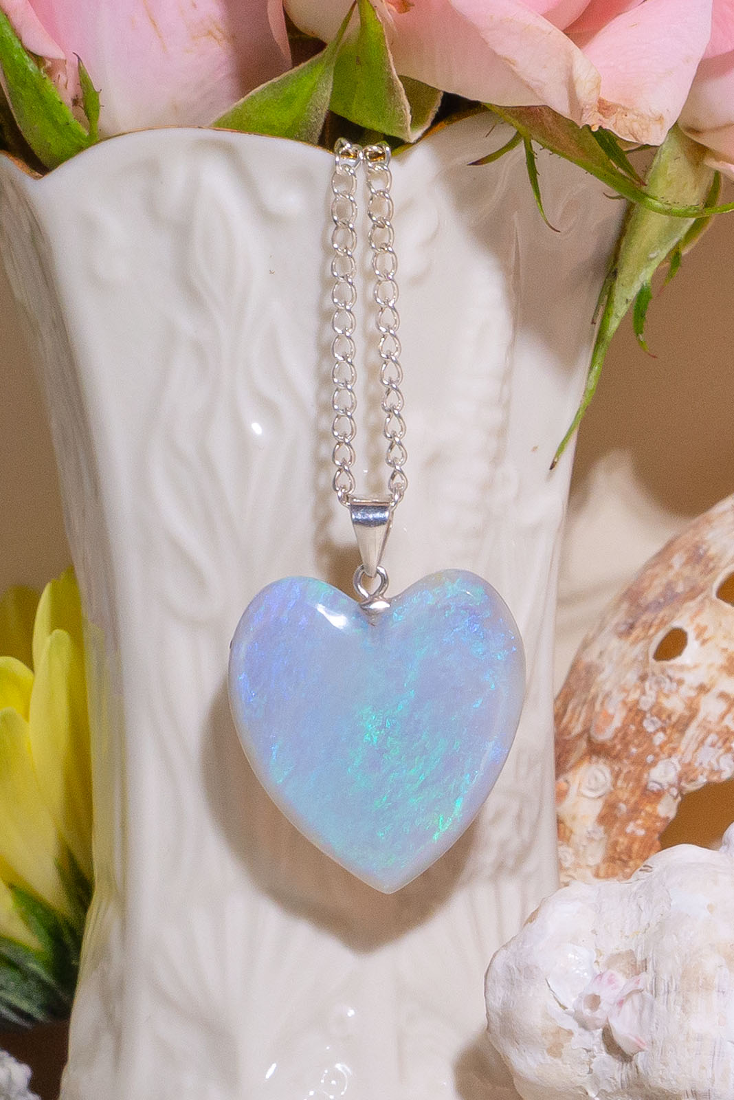 Pendant Australian Opal Heart Summer Seas