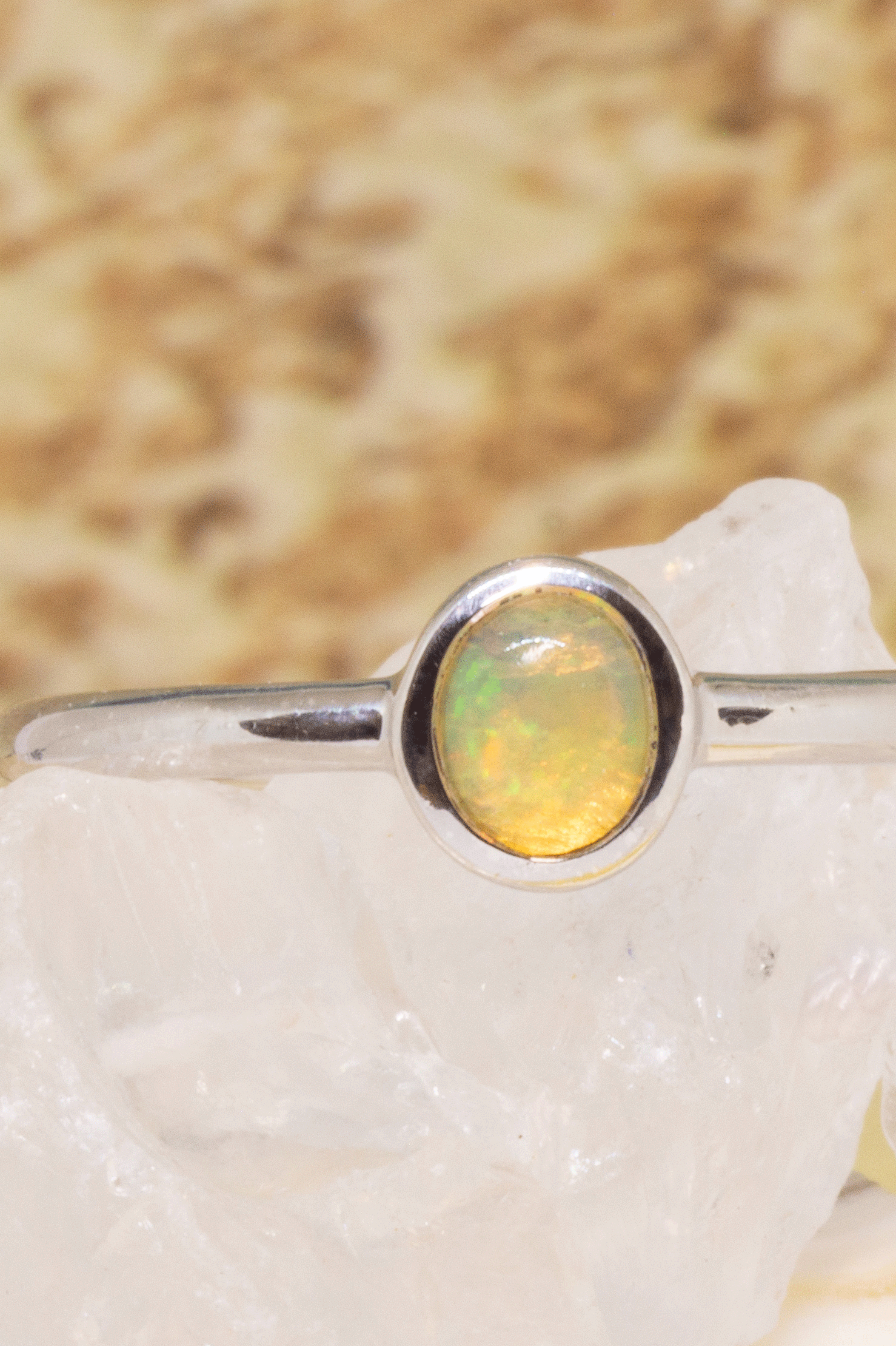 Ring with Opal Cabochon in 925 Silver Setting - Tiny