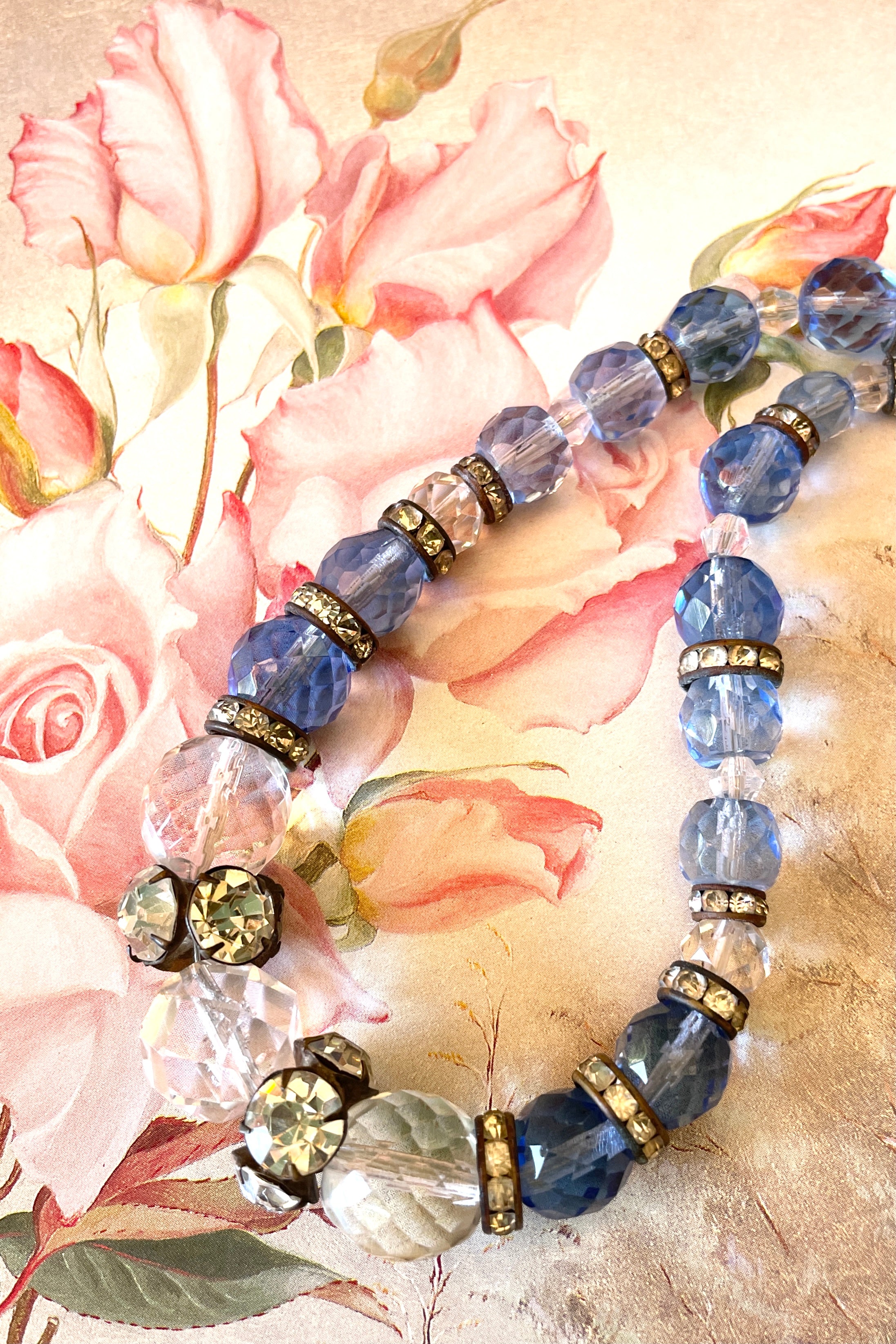 Vintage Necklace Hope in Blue Crystal Beads