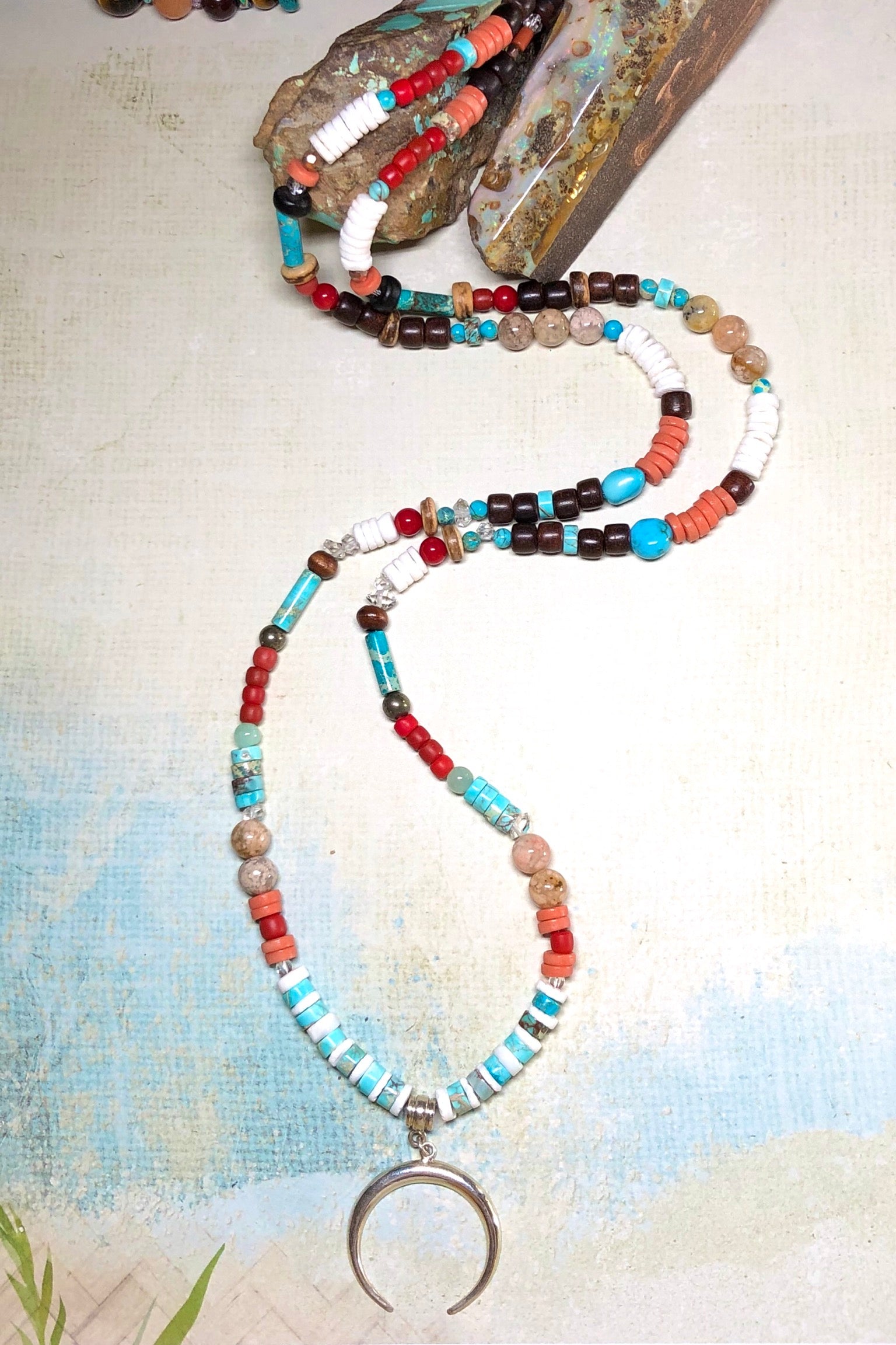 Necklace Cay Crescent Tucson with Natural Gemstones