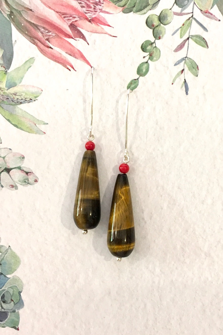 Earrings Rock Droplet Tiger Eye