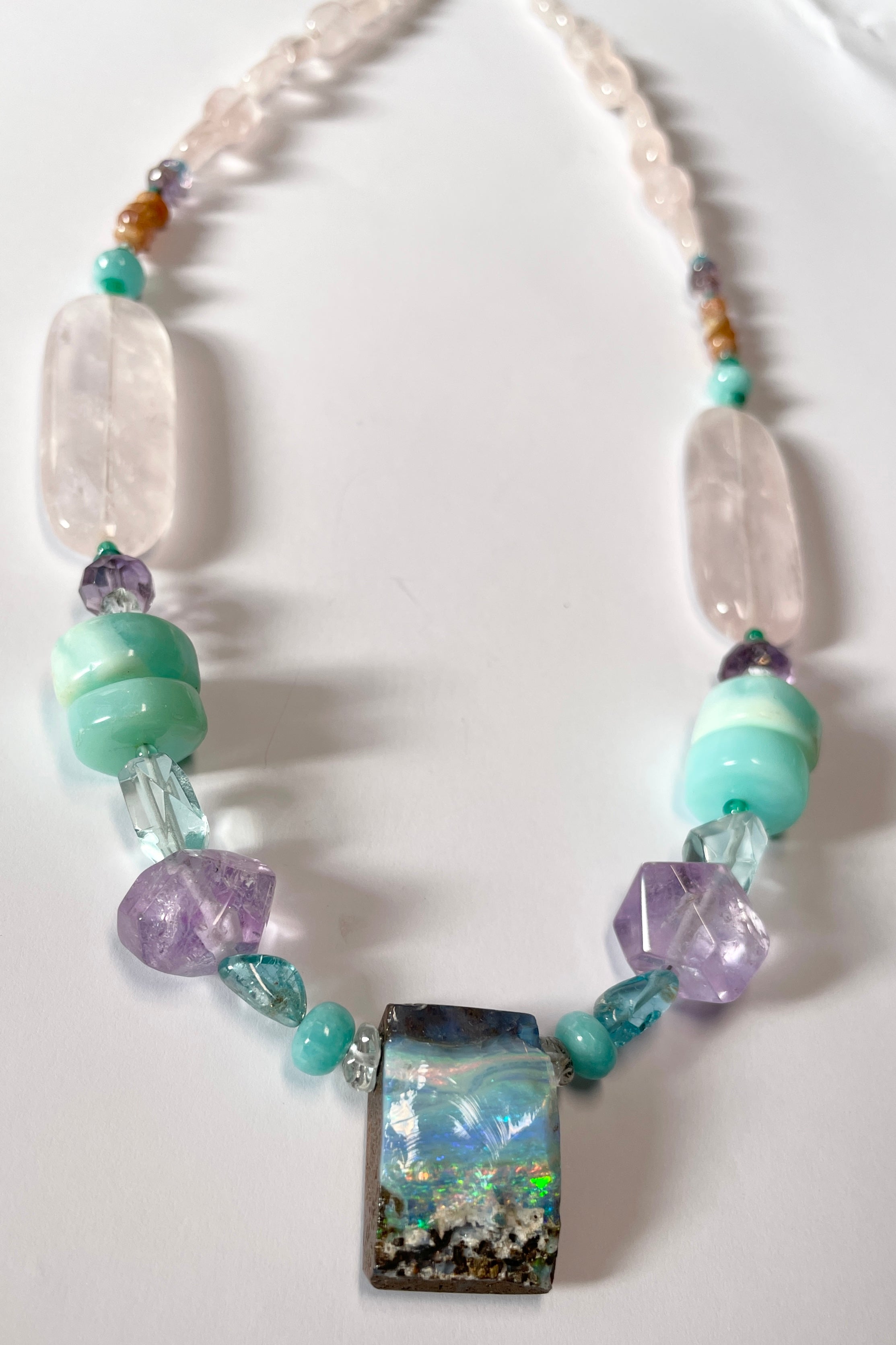 Necklace Australian Opal with Rose Quartz