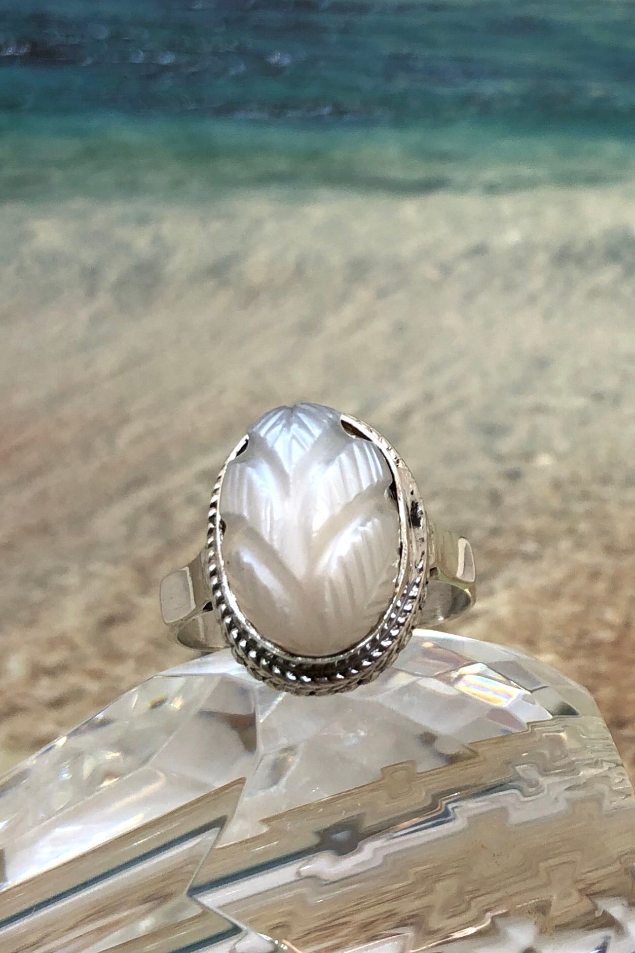 Echo Ring Moonstone Carving