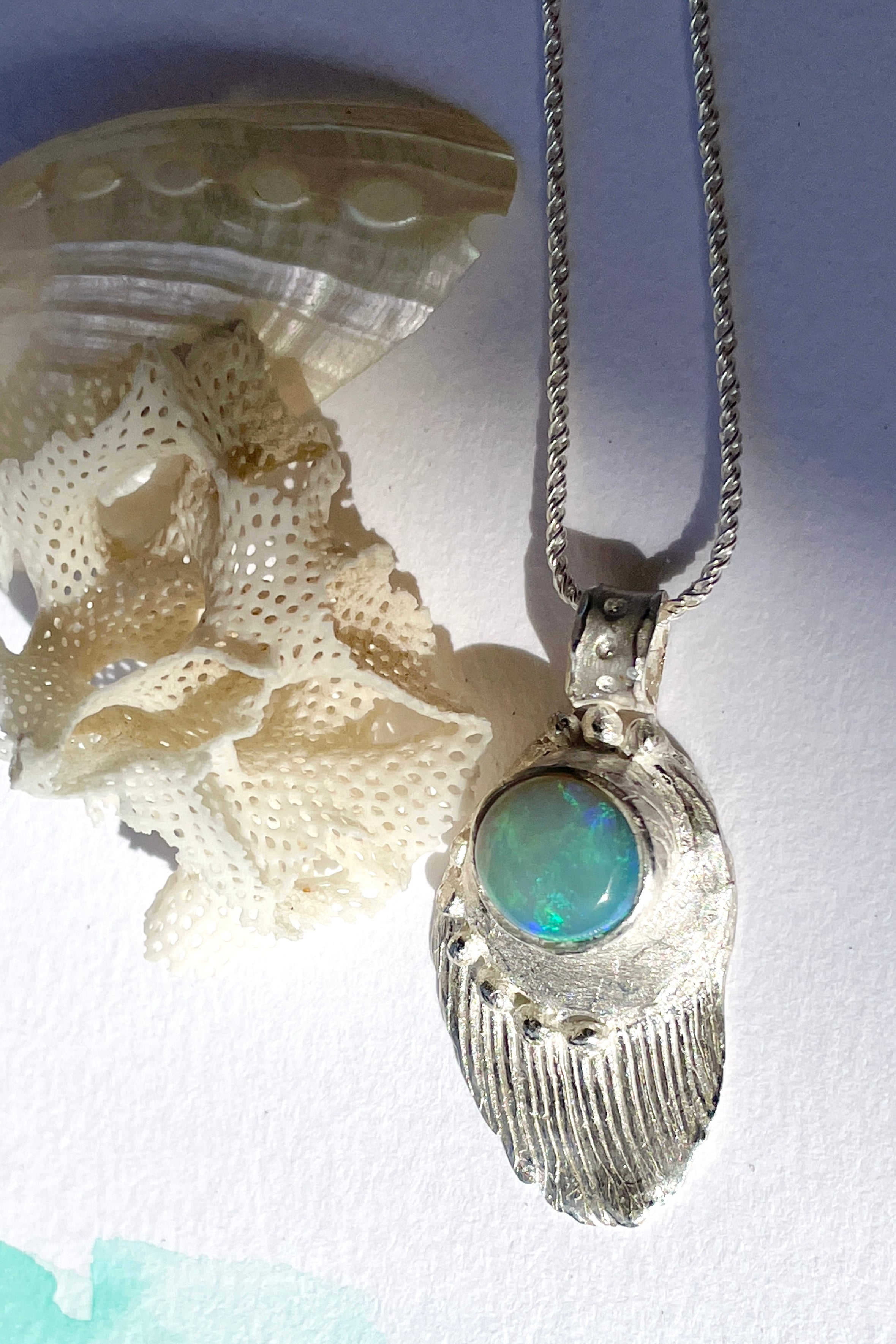 Pendant Undersea Shell and Opal Silver Sprite