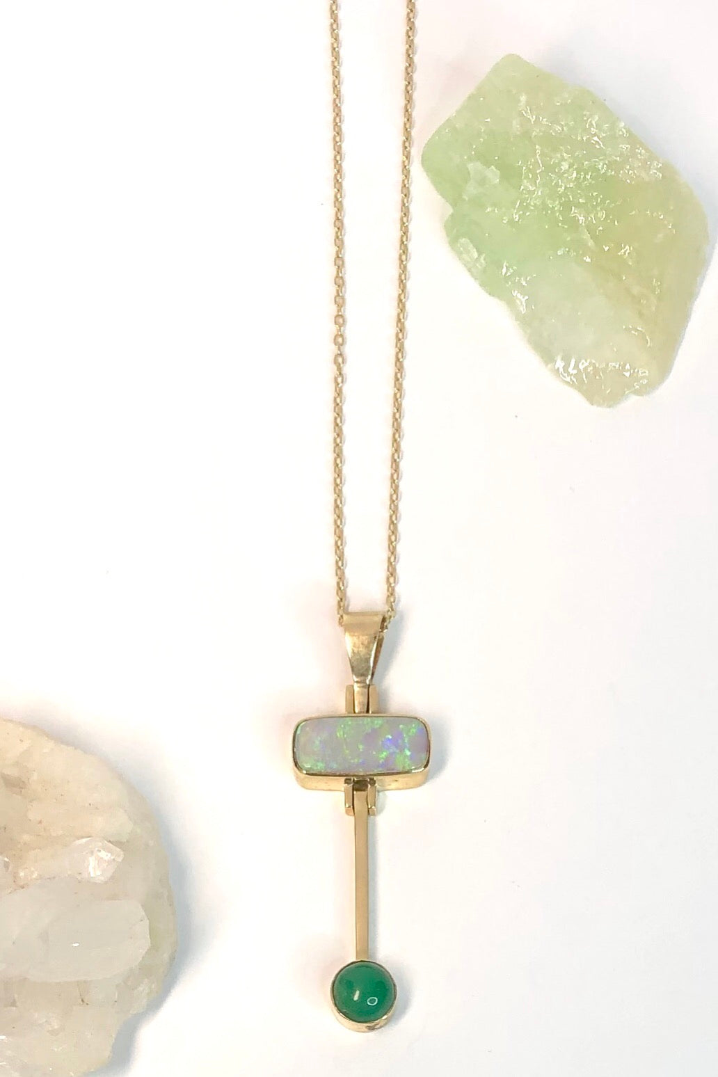 Vintage Pendant Australian Opal and Chrysophrase in Gold