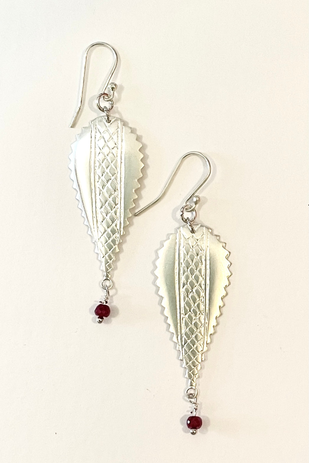 Echo Earrings Ruby Crosshatched Silver