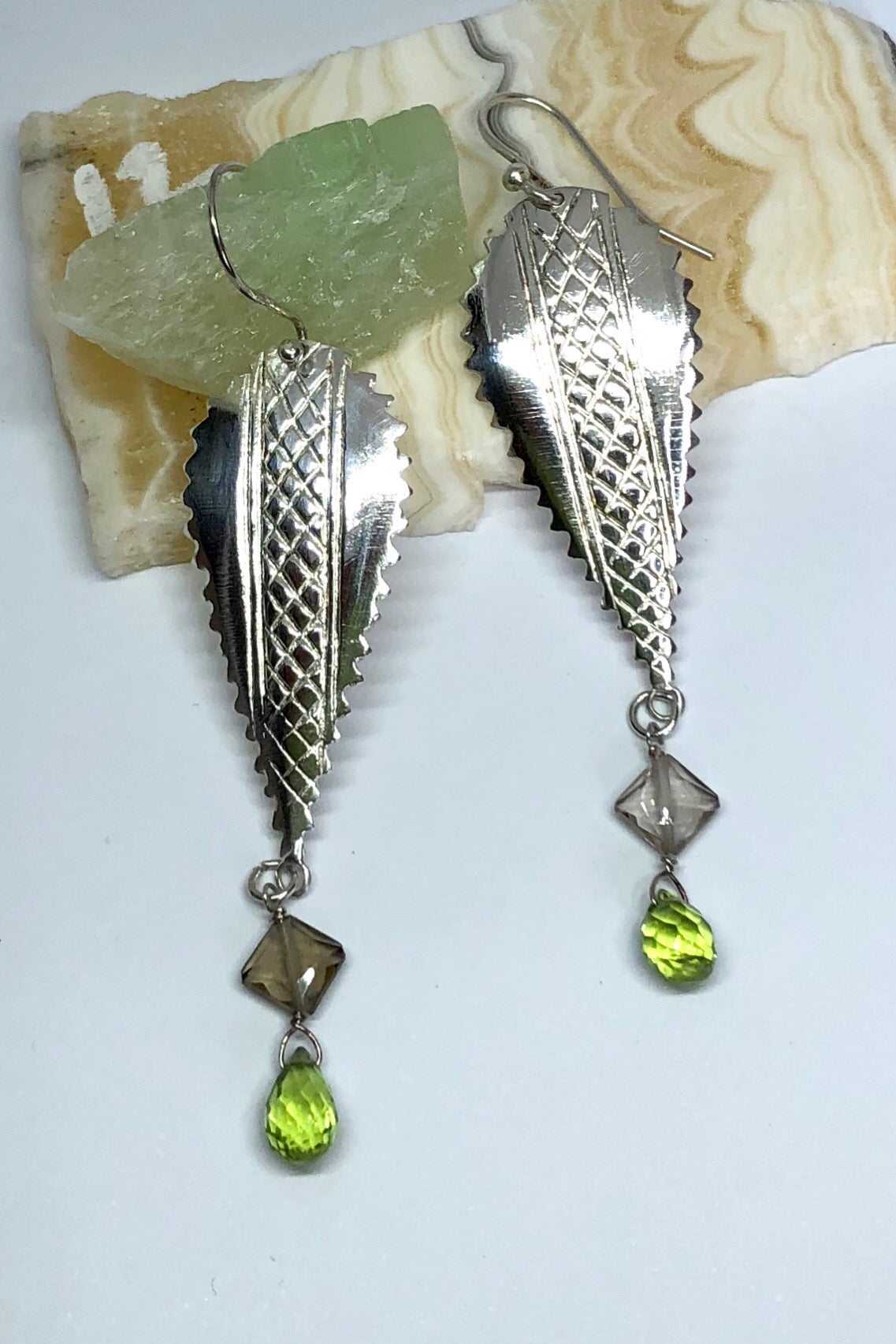 Echo Earrings Peridot Silver Shield