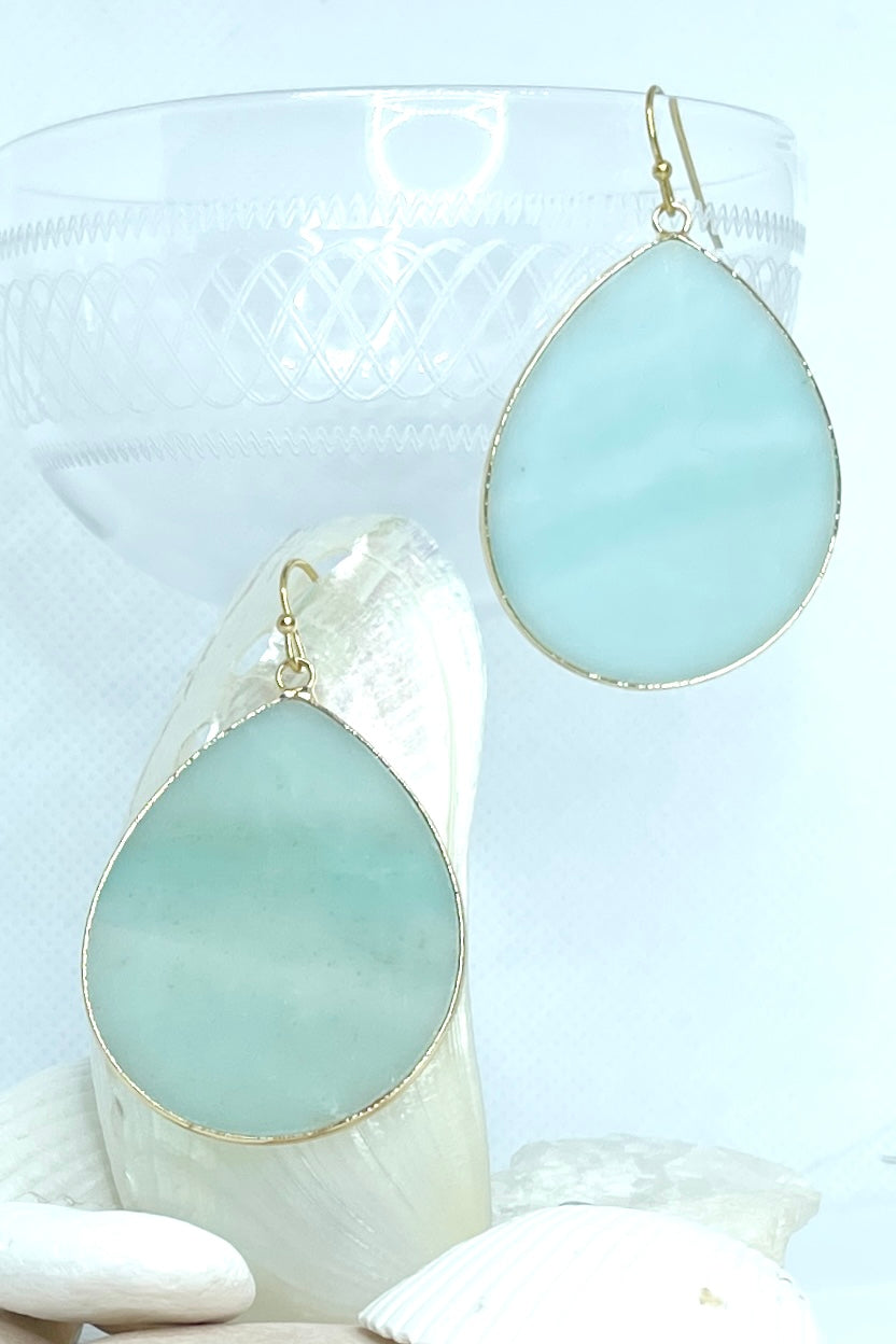 Earrings Stone Leaf Sea Green