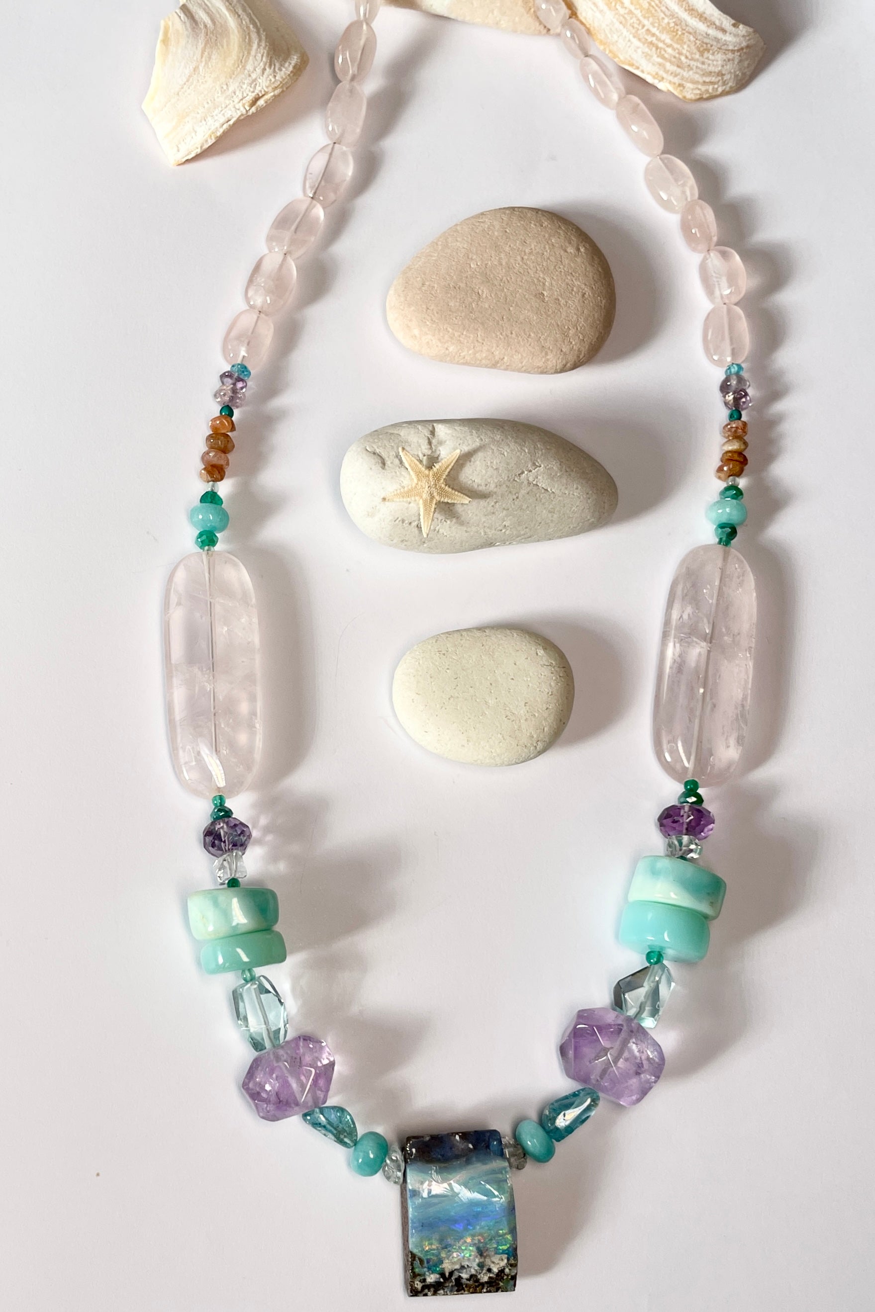 Necklace Australian Opal with Rose Quartz