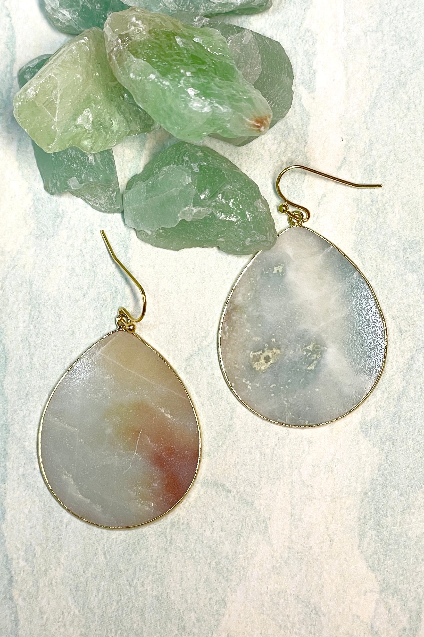 Earrings Stone Leaf Sea Green