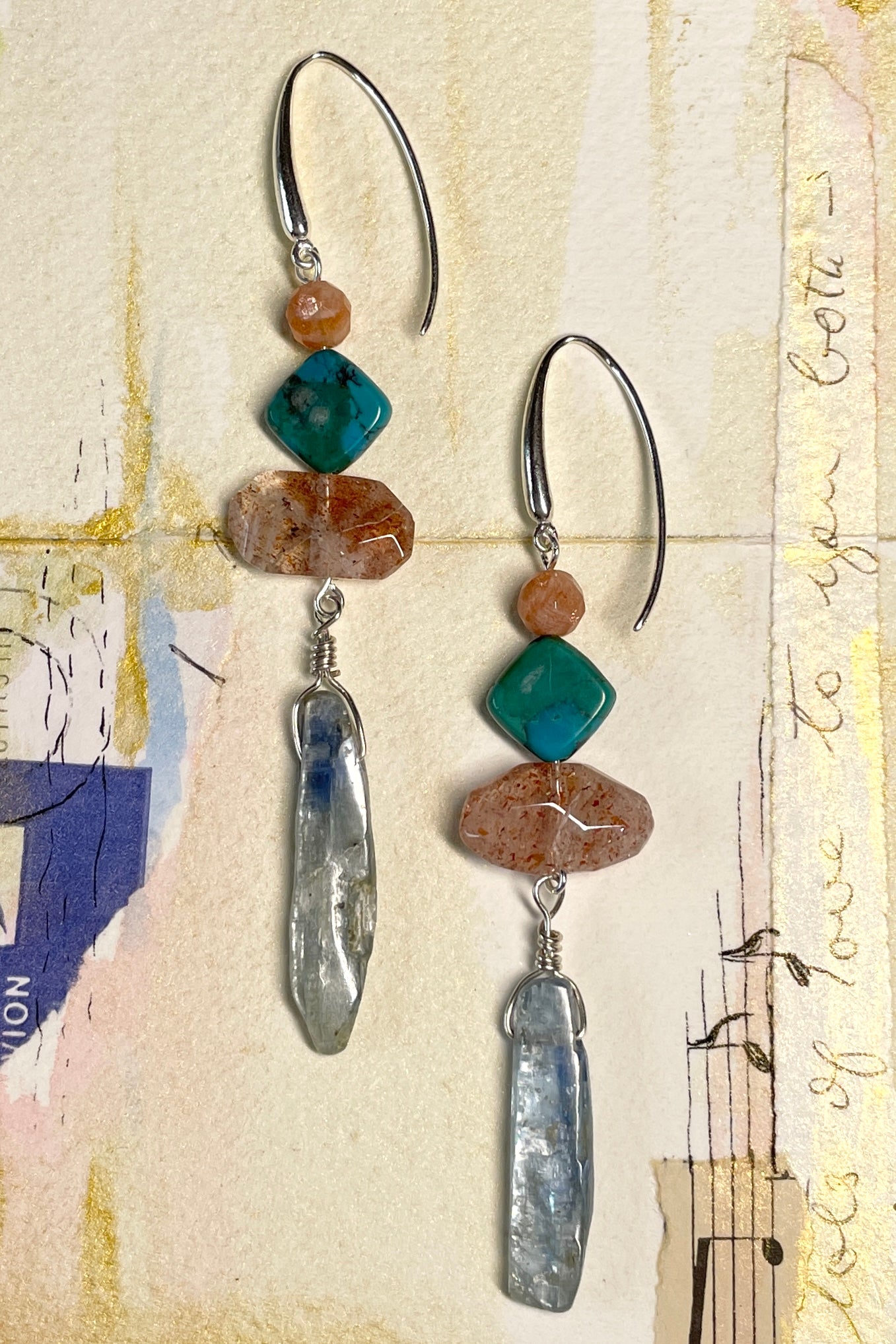 Earrings Histoire Kyanite and Strawberry Quartz