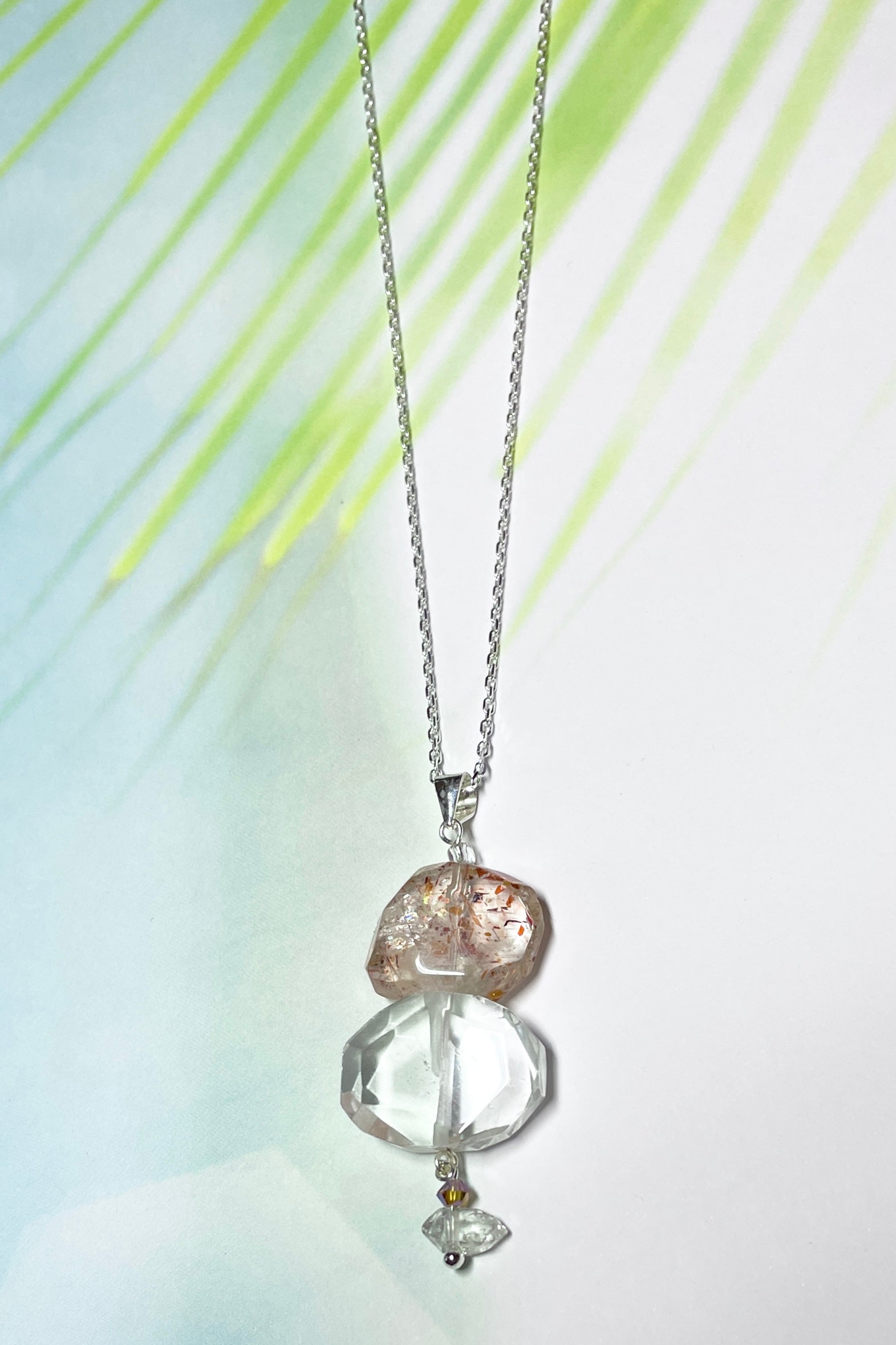 Pendant of Strawberry Quartz with Herkimer Diamond