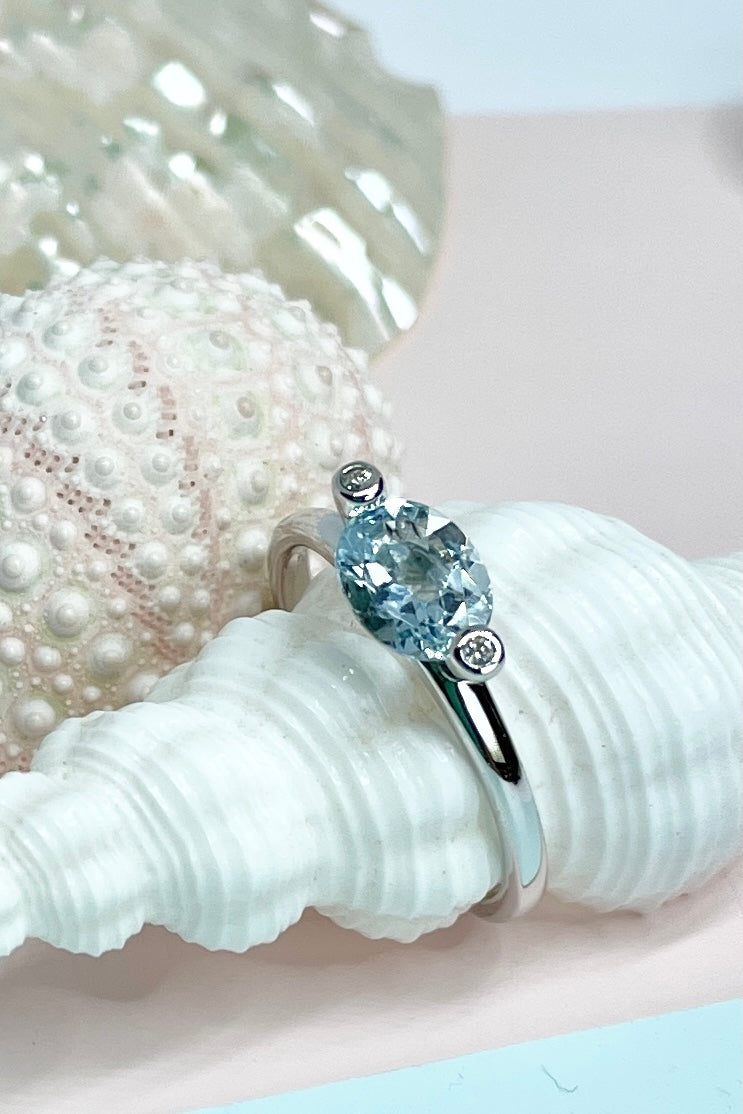 Ring Marquise Cut Aquamarine and Diamond Silver