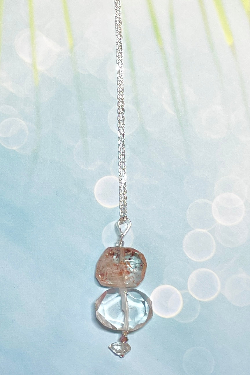 Pendant of Strawberry Quartz with Herkimer Diamond