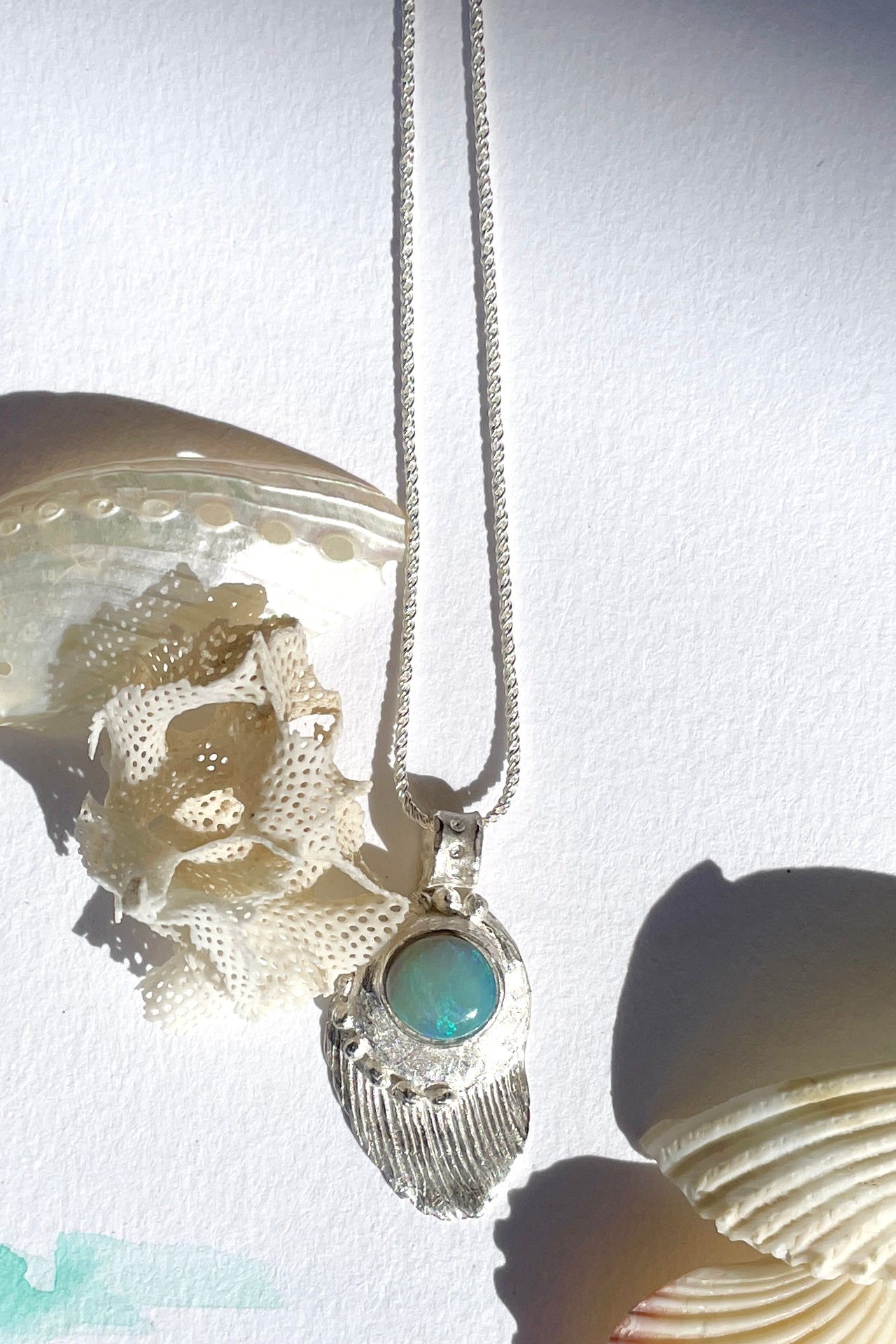 Pendant Undersea Shell and Opal Silver Sprite