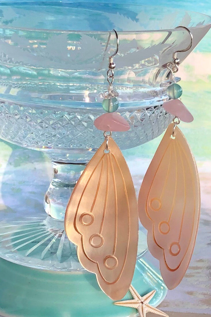 Earrings Serendipity Butterfly Wing Shell Pink