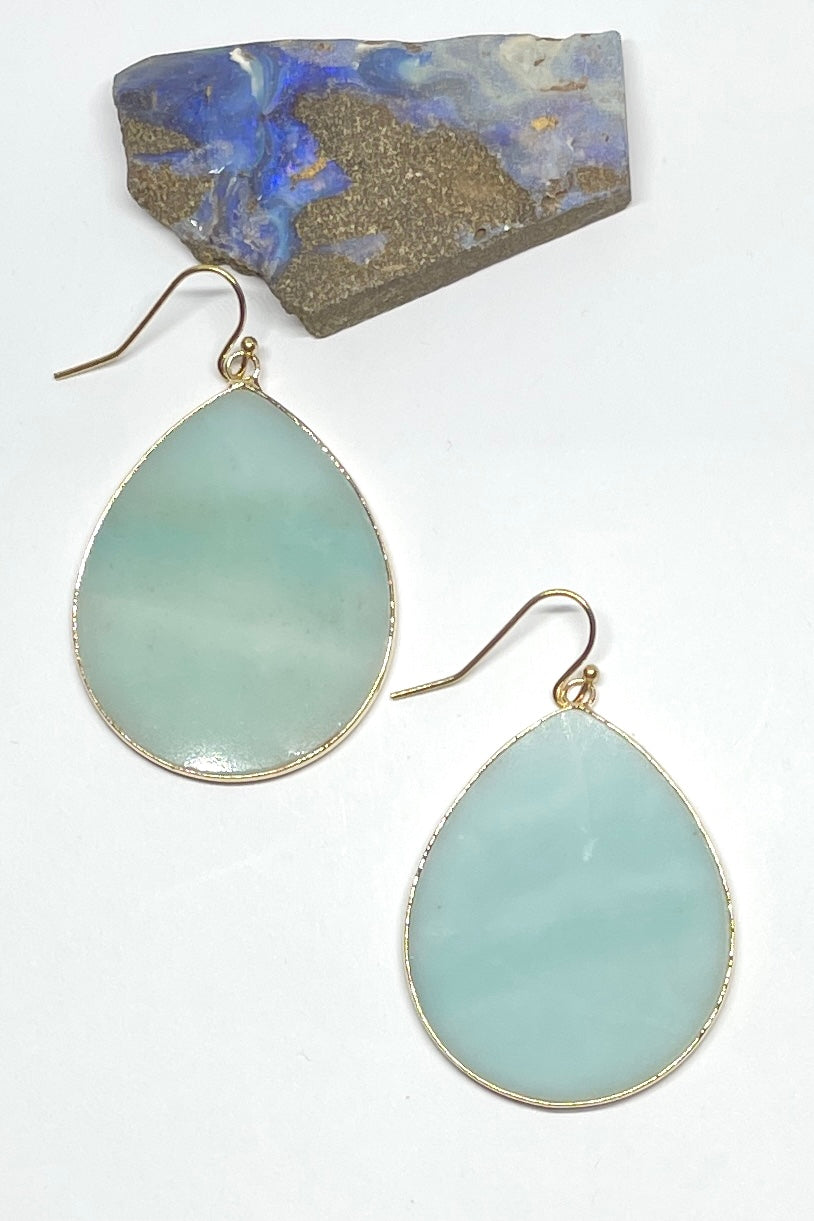 Earrings Stone Leaf Sea Green