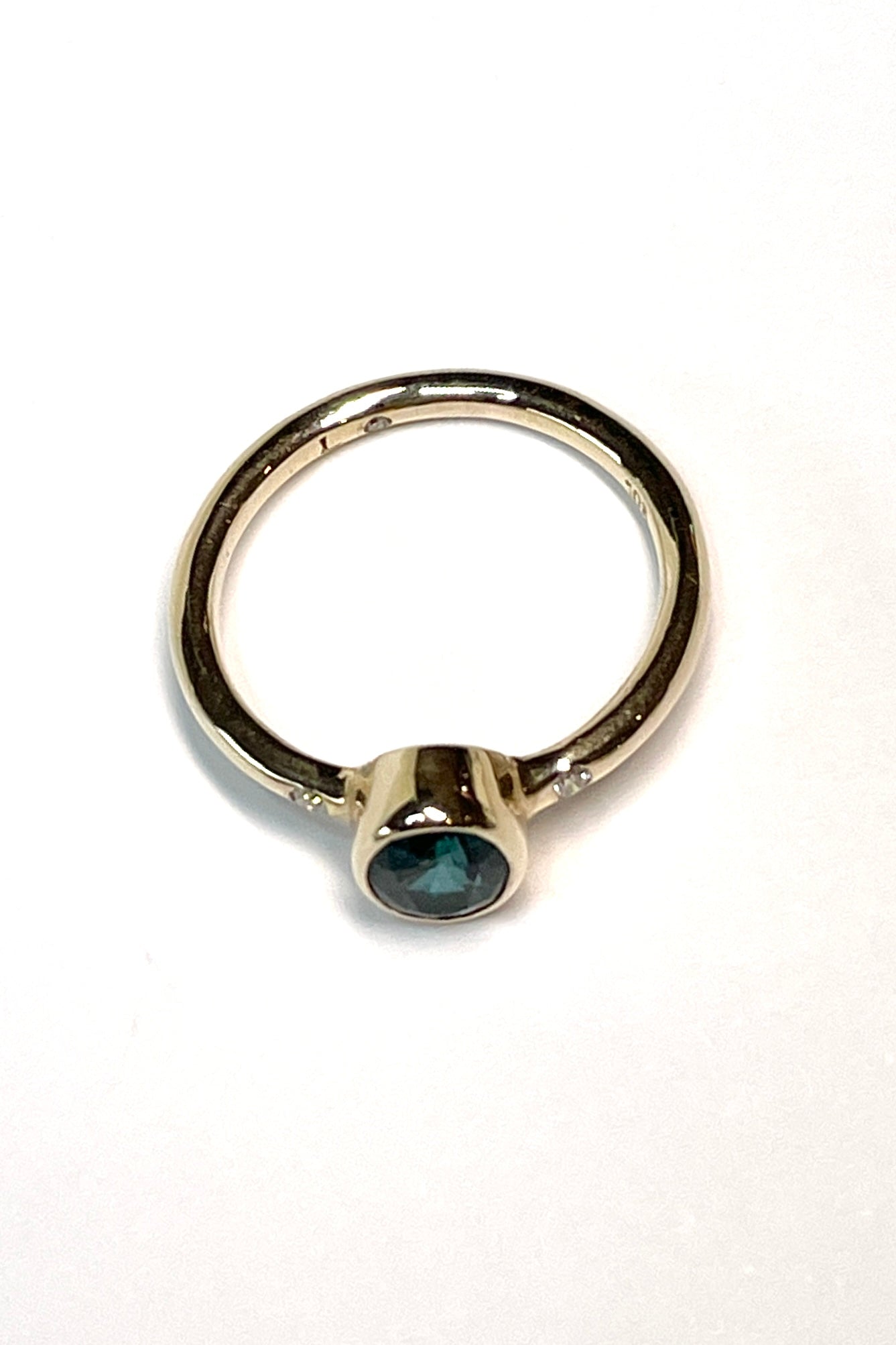 Ring Blue Tourmaline Oval with Diamonds 10k Gold