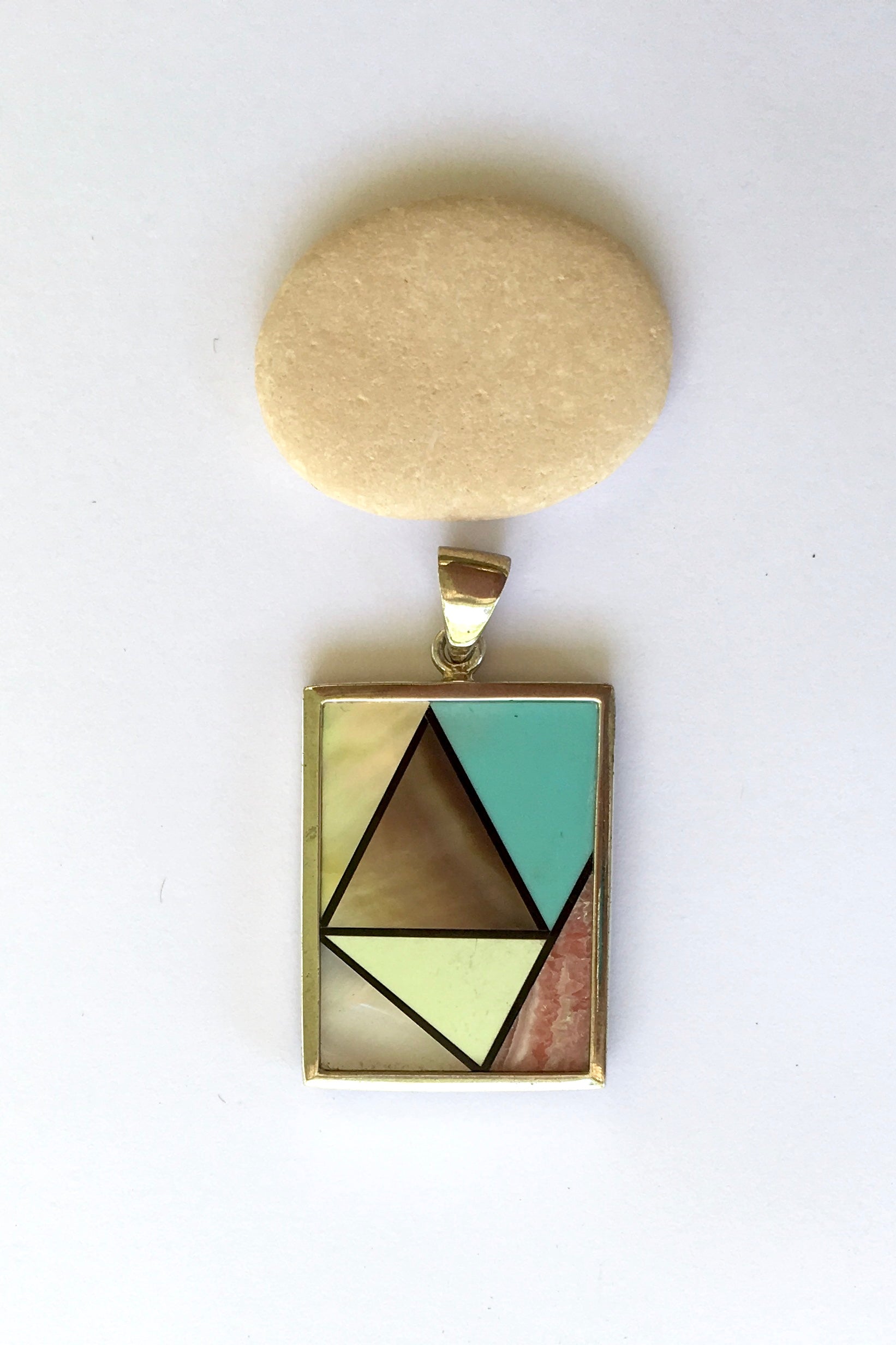 Pendant Heart of Stone and Shell in Rectangle shape