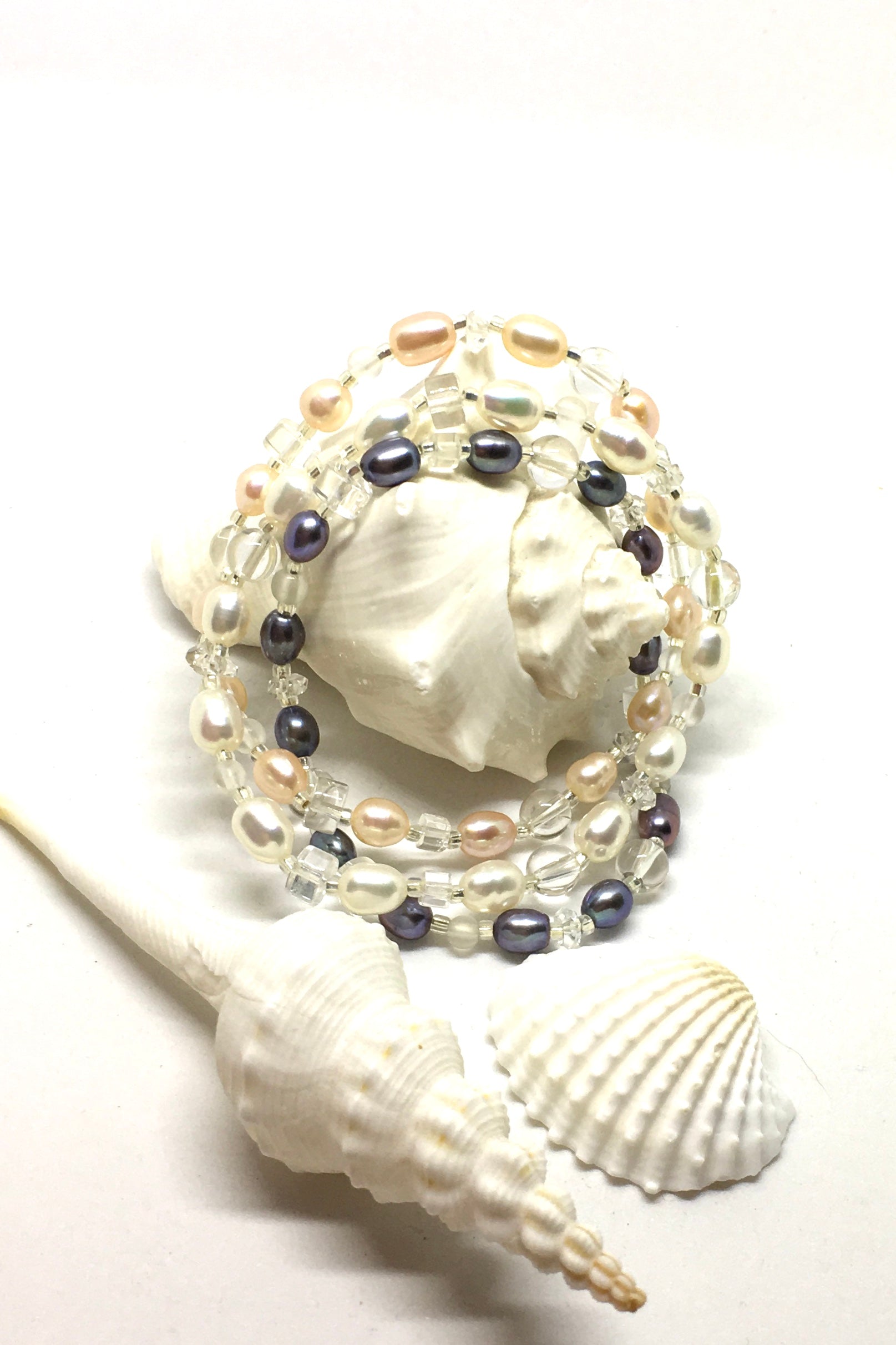 Pearl and Crystal Glass Bead Bracelet in Three colours