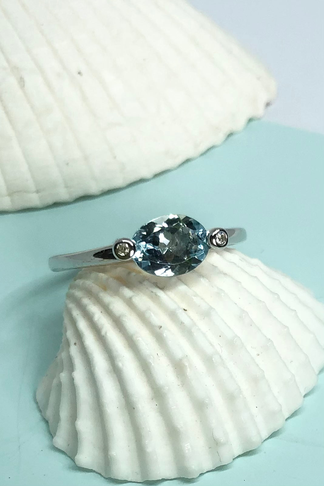 Ring Marquise Cut Aquamarine and Diamond Silver