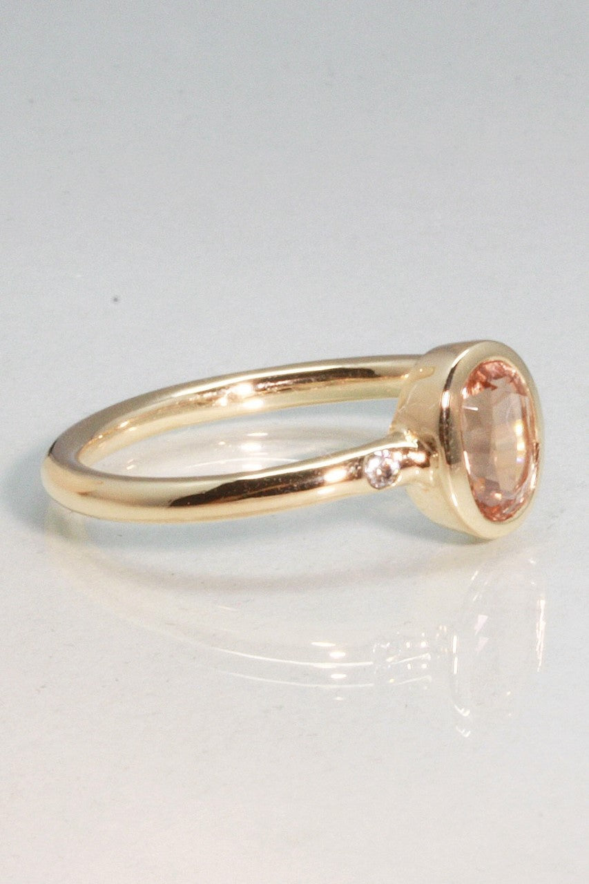 Ring Peach Tourmaline Oval with Diamonds 10k Gold