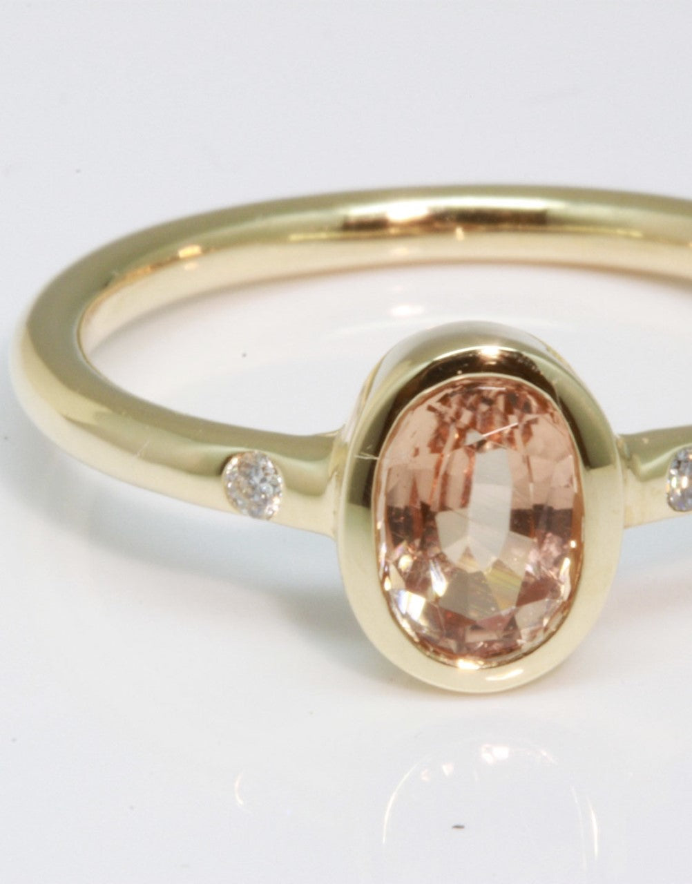 Ring Peach Tourmaline Oval with Diamonds 10k Gold