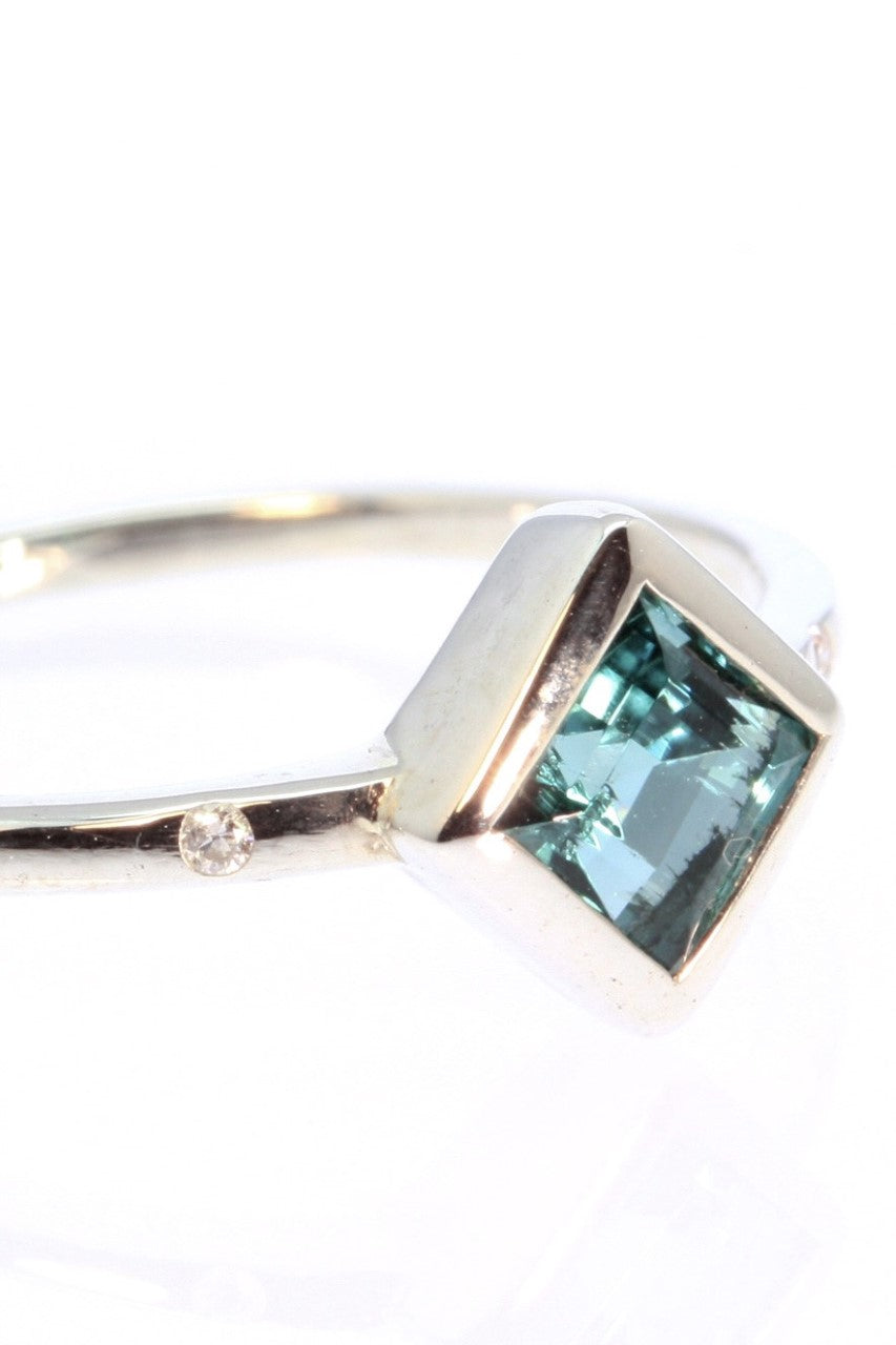 Ring Blue Tourmaline Square Cut 925 Silver