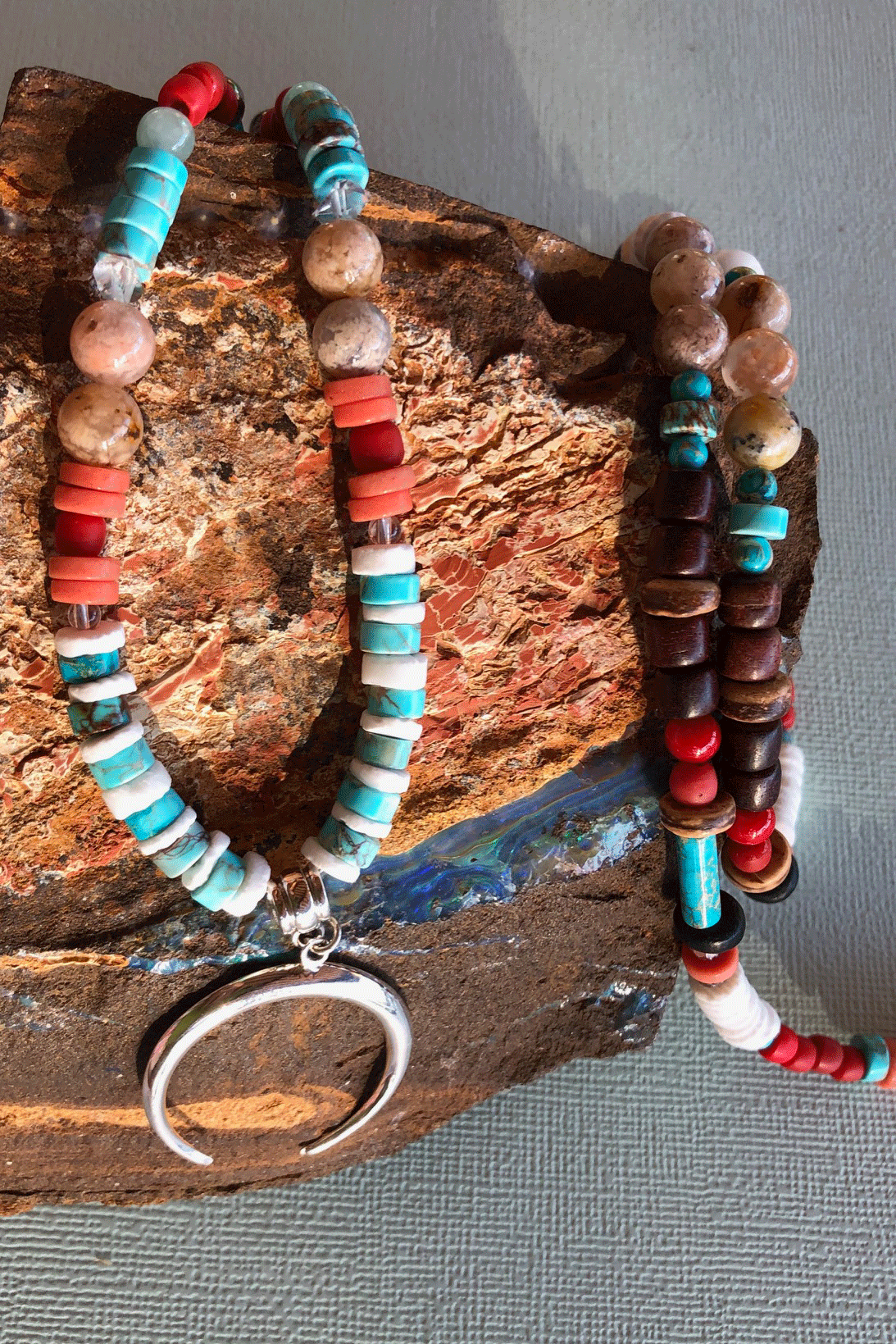 Necklace Cay Crescent Tucson with Natural Gemstones