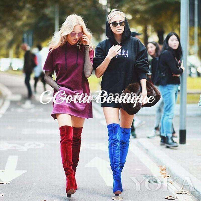 red velvet over the knee boots