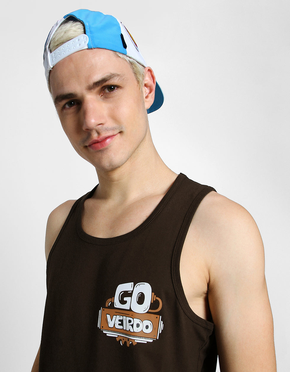 Go Veirdo Brown Printed Gym Vest