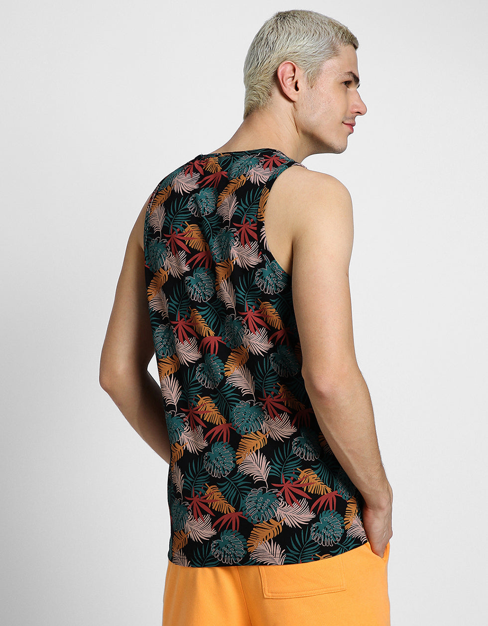 Multicolor Leaf Printed Gym Vest