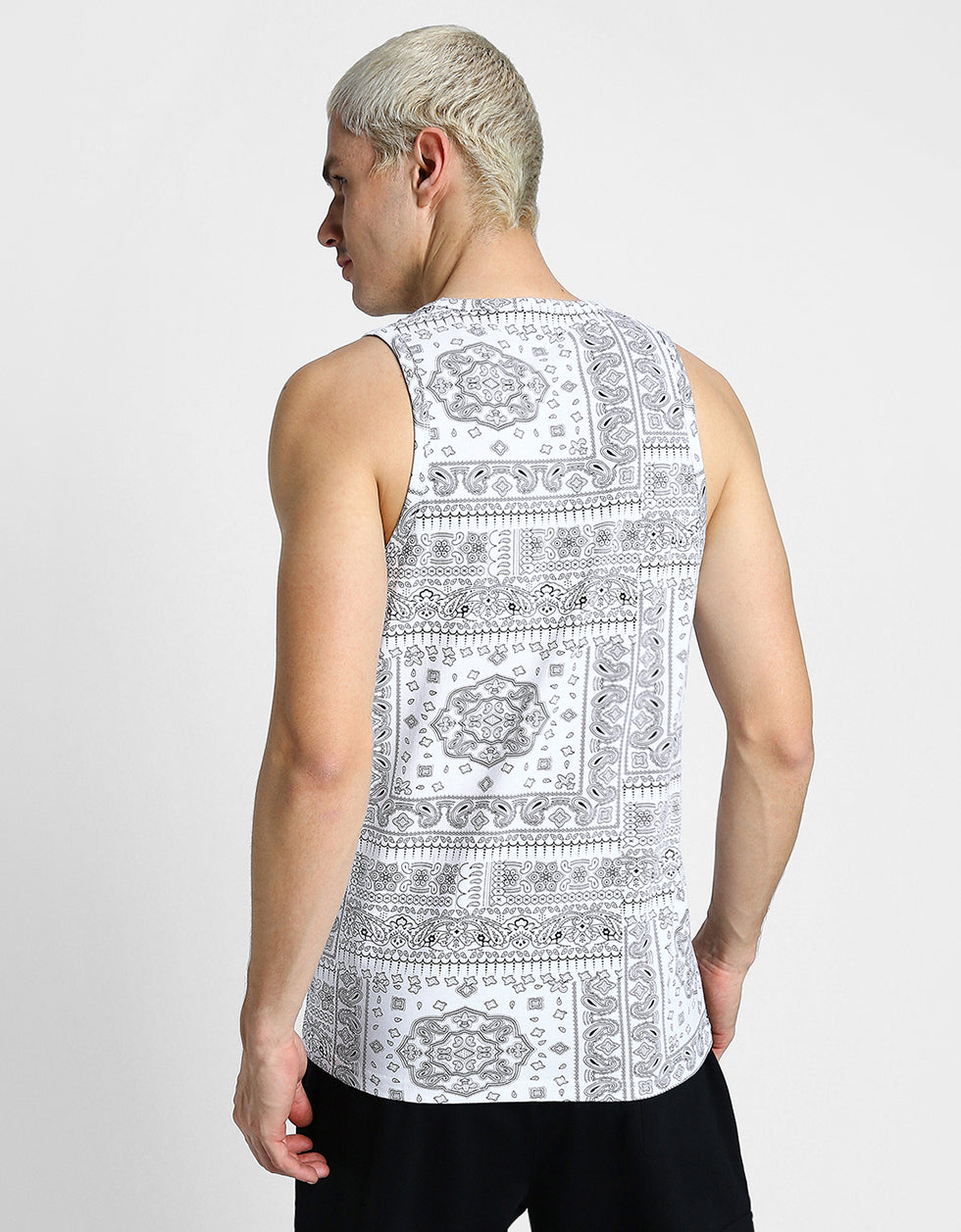 White Bandana Printed Gym Vest