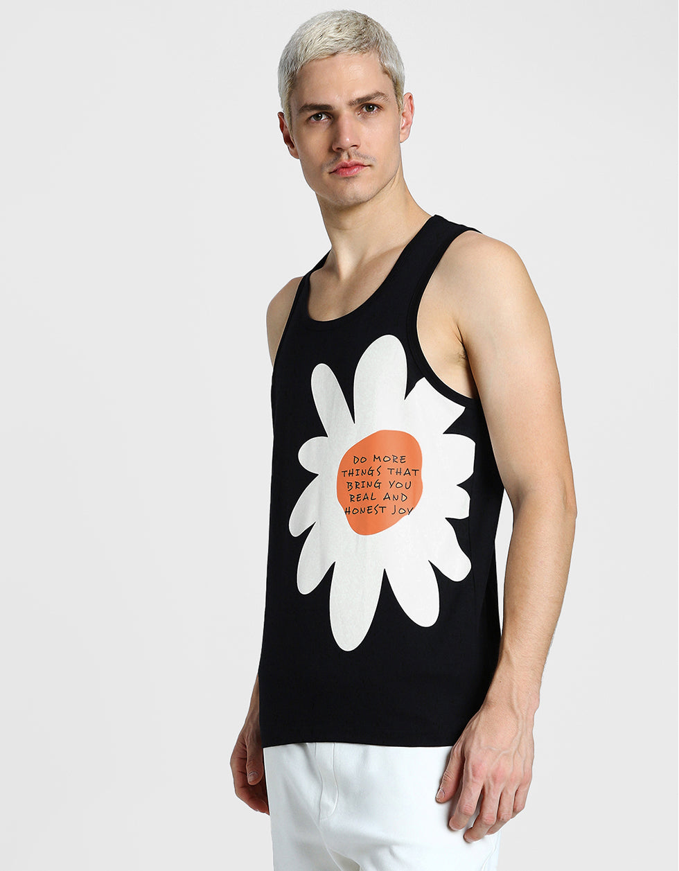 Black Flower Printed Gym Vest