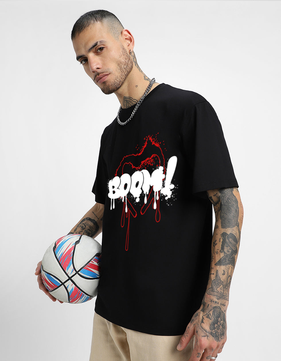 Boom Black Front Typographic Printed Tshirt