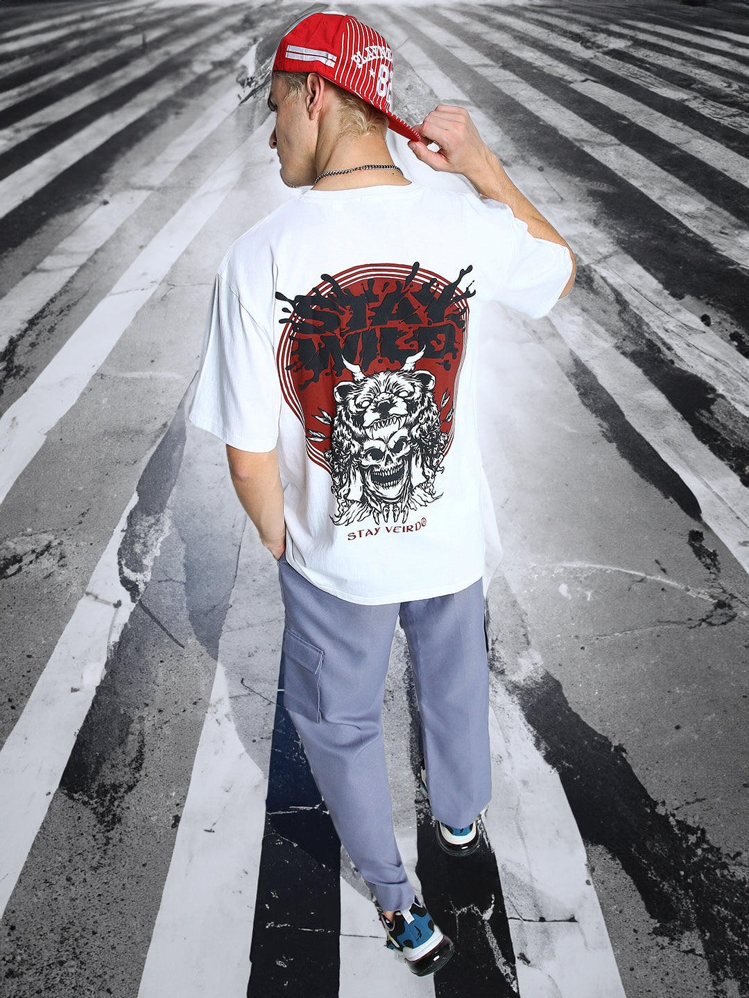 STAY WILD White Oversized Back Graphic Printed Tshirt