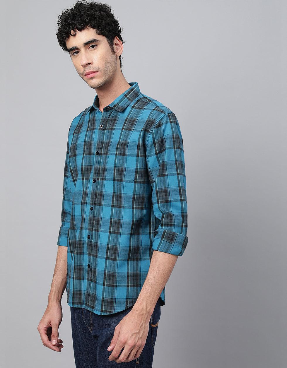 Aqua Green Checks Men's Shirt Veirdo