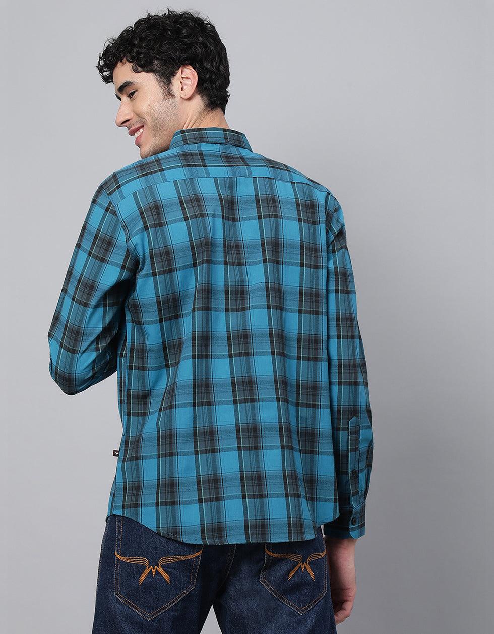 Aqua Green Checks Men's Shirt Veirdo