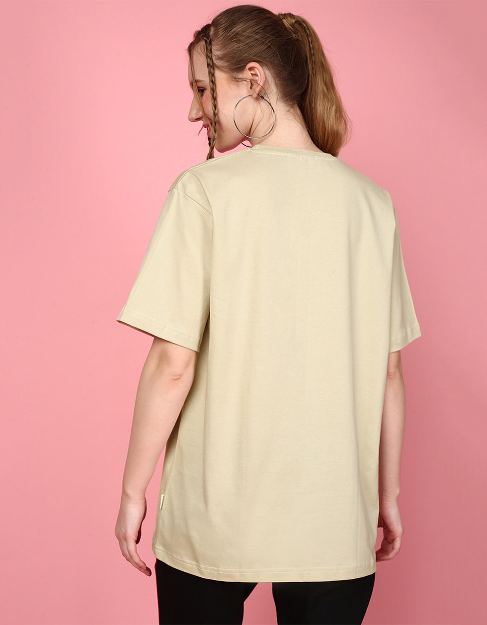 Beige LT1970 Pocket Print Women's Oversize Tee Veirdo