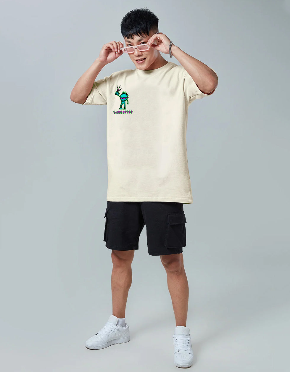 Beige Oversized Punk T-Shirt Veirdo