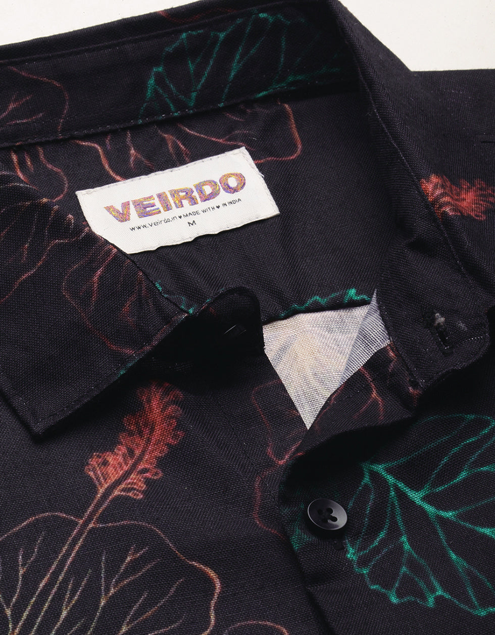 Black Floral Printed Casual Shirt Veirdo