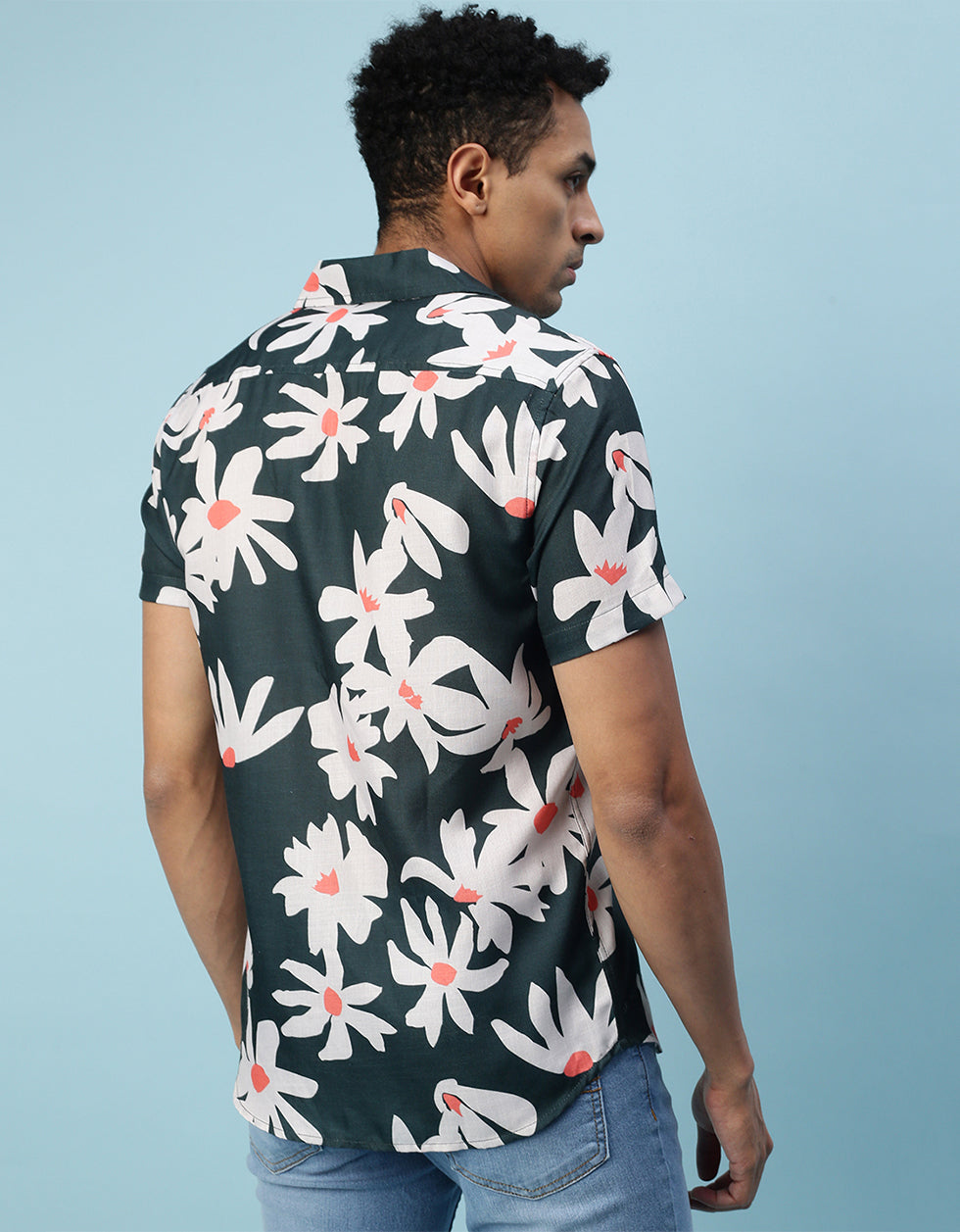 Black Floral Printed Casual Shirt Veirdo