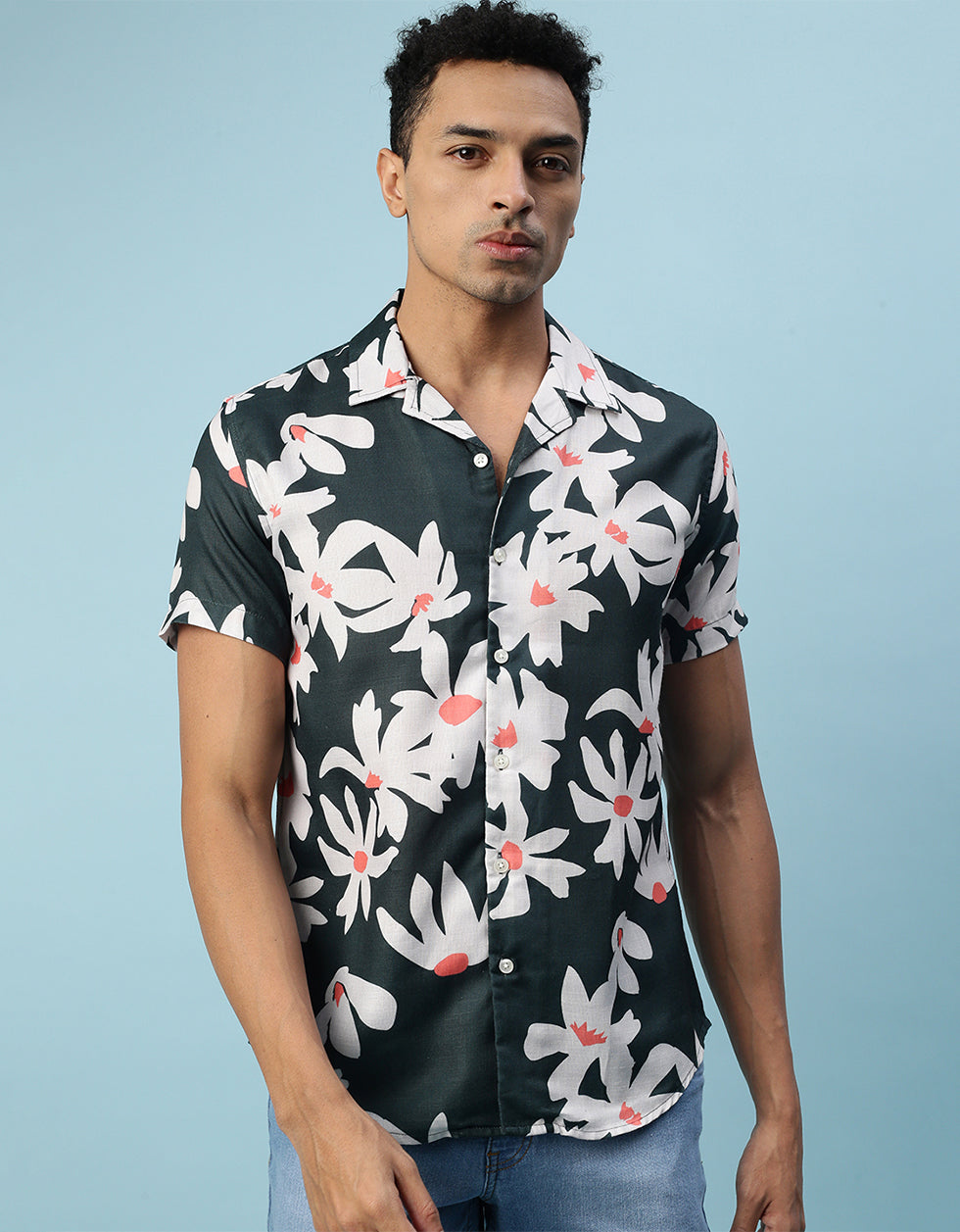 Black Floral Printed Casual Shirt Veirdo